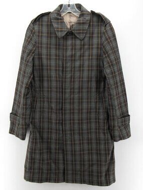 Mario Matteo Jacket Small Trench Coat Plaid Button Up Nylon Italy 46
